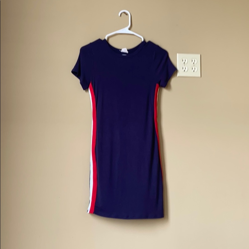 Basic Rib Crew Bodycon Dress navy,red, and white